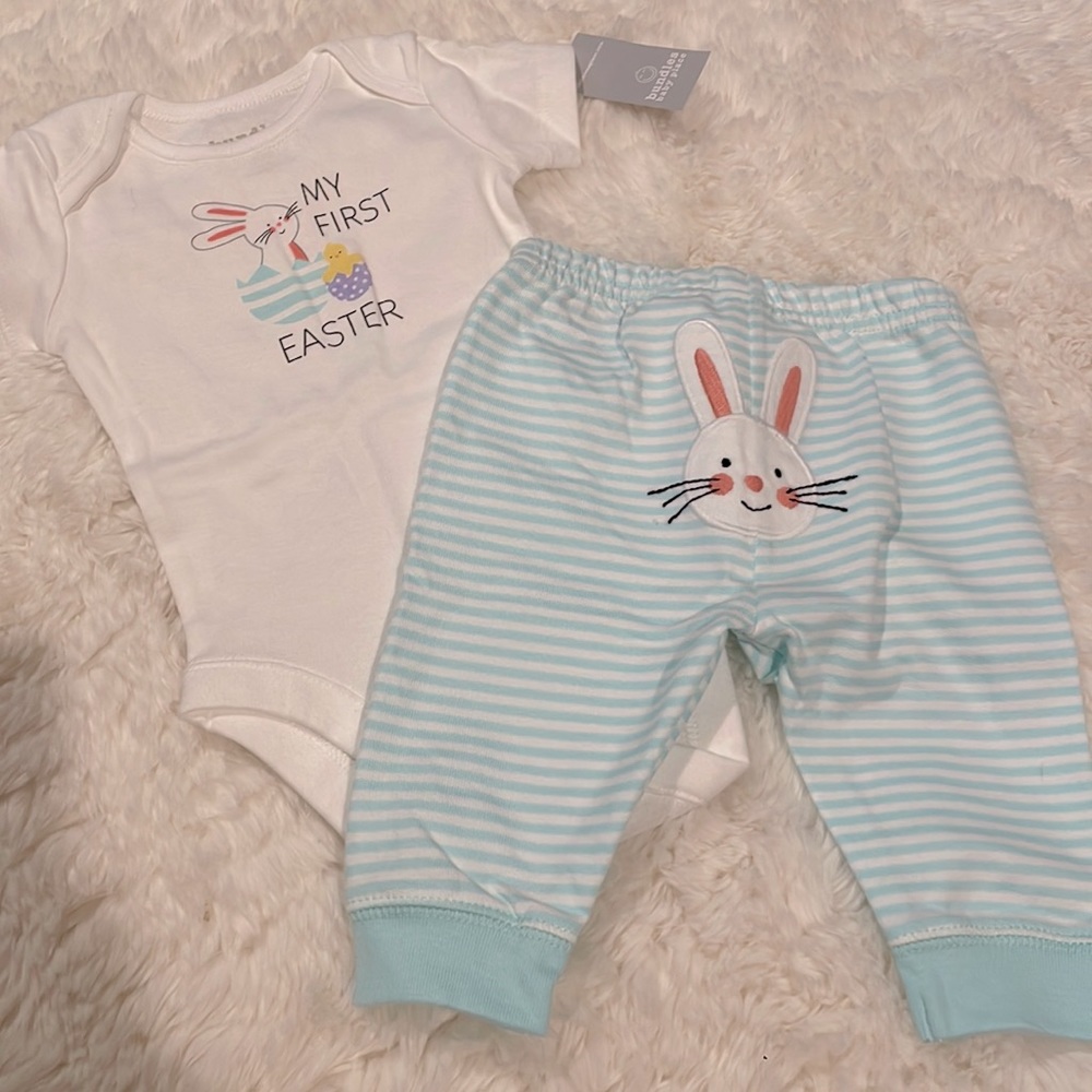 First Easter Baby Outfit Bunny Two Piece Set 0-3m Pants & Bodysuit